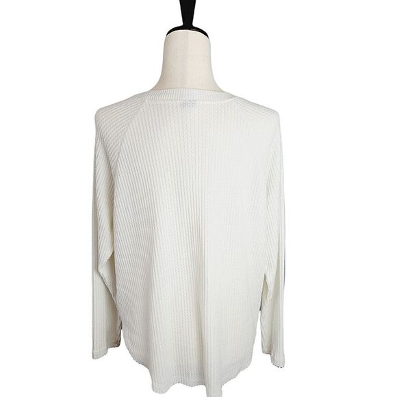Wild Fable White High/Low Waffle Weave Raw Edging Long Sleeve Top - Picture 3 of 7